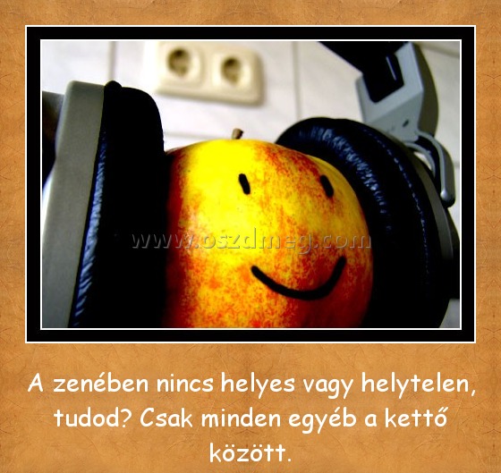 Zene
 
A zenében nincs helyes vagy helytelen, tudod? Csak minden egyéb a kettő között.