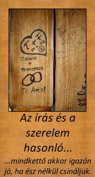 Az írás és a szerelem hasonló...
 
...mindkettő akkor igazán jó, ha ész nélkül csináljuk.