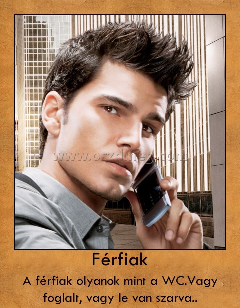 Férfiak Férfiak
A férfiak olyanok mint a WC.Vagy foglalt, vagy le van szarva..