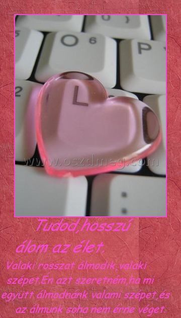 Tudod, hosszú álom az élet
 
Valaki rosszat álmodik,valaki szépet.Én azt szeretném,ha mi együtt álmodnánk valami szépet,és az álmunk soha nem érne véget.