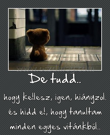 De tudd..
 
hogy kellesz, igen, hiányzol. és hidd el, hogy tanultam minden egyes vitánkból..