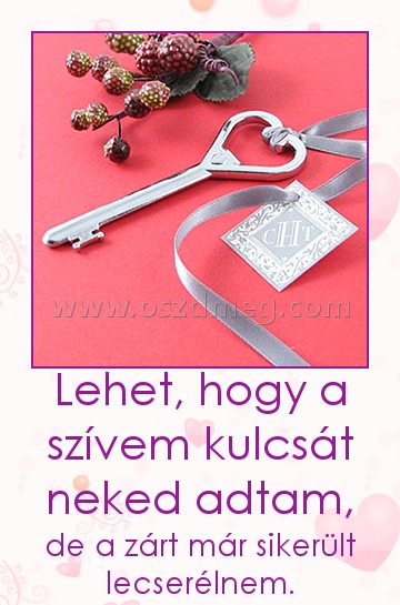 Lehet, hogy a szívem kulcsát neked adtam,
 
de a zárt már sikerült lecserélnem.