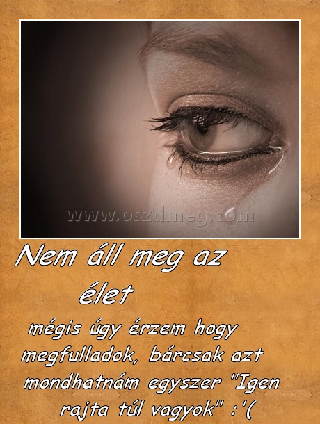       Nem áll meg az élet
 
mégis úgy érzem hogy megfulladok, bárcsak azt mondhatnám egyszer 