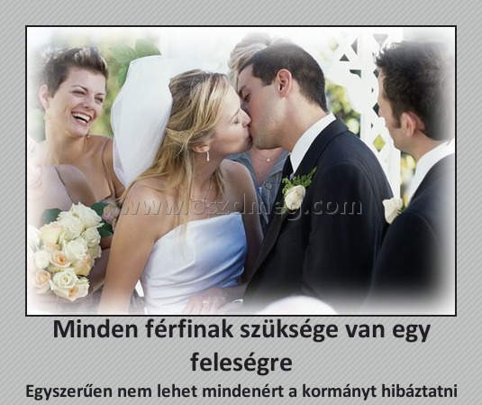 Minden férfinak szüksége van egy feleségre
 
Egyszerűen nem lehet mindenért a kormányt hibáztatni