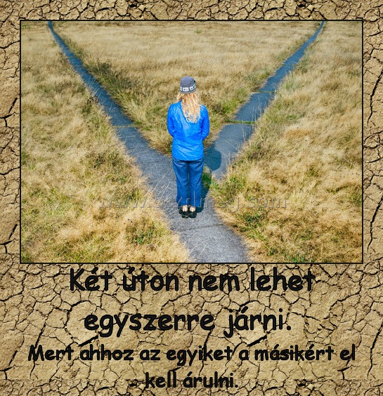 Két úton nem lehet egyszerre járni. 
 
Mert ahhoz az egyiket a másikért el kell árulni.
