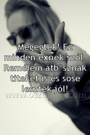 Megégtek! Ez minden exnek
 
Megégtek! Ez minden exnek szól. Remélem átb*sznak titeket is és sose lesztek jól!