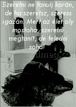 Szeretni ne tanulj korán
 
Szeretni ne tanulj korán, de ha szeretsz, szeress igazán. Mert az élet oly mostoha, szeretni megtanít, de feledni soha! 