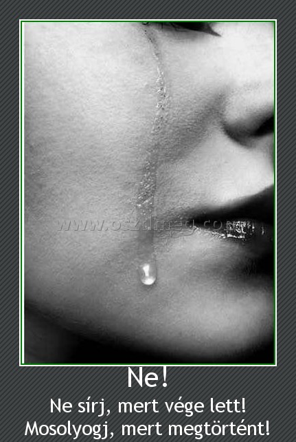 Ne!
 
Ne sírj, mert vége lett! Mosolyogj, mert megtörtént!