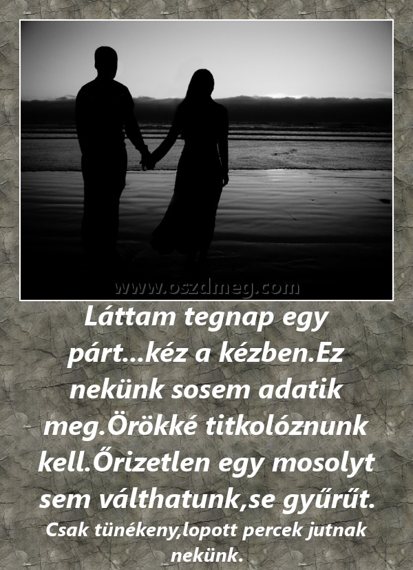 Láttam tegnap egy párt
 
Csak tünékeny,lopott percek jutnak nekünk.