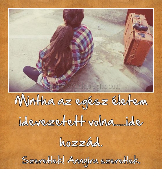 Mintha az egész életem idevezetett volna.....ide hozzád.
 
Szeretlek! Annyira szeretlek.