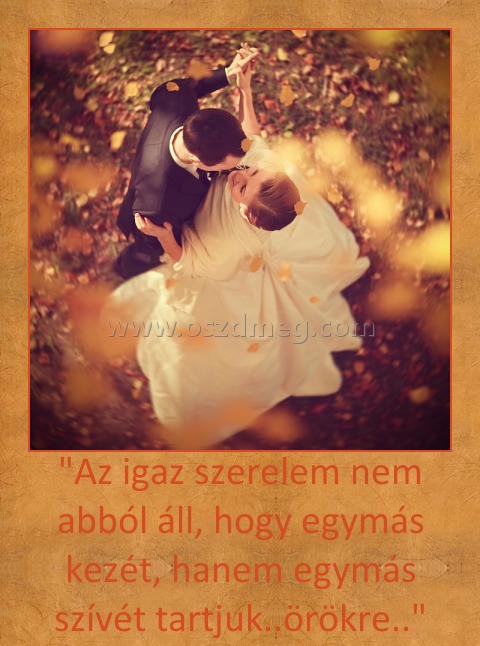 "Az igaz szerelem nem abból áll, hogy egymás kezét, hanem egymás szívét tartjuk..örökre.."
 
