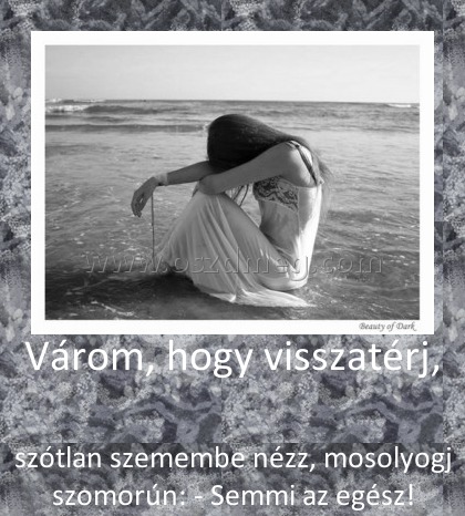 Várom, hogy visszatérj, 
 
szótlan szemembe nézz, mosolyogj szomorún: - Semmi az egész!