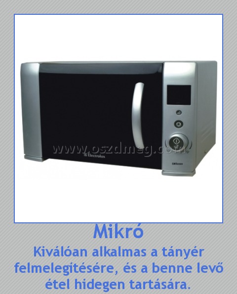 Mikró
 
Kiválóan alkalmas a tányér felmelegítésére, és a benne levő étel hidegen tartására.