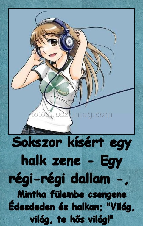 Sokszor kísért egy halk zene - Egy régi-régi dallam -, 
 
Mintha fülembe csengene Édesdeden és halkan; 