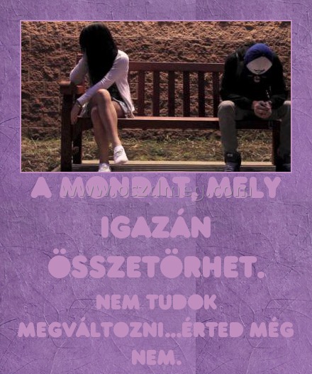 A mondat, mely igazán összetörhet.
 
Nem tudok megváltozni...érted még nem.
