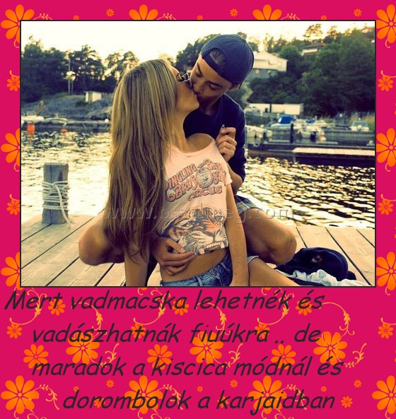 Mert vadmacska lehetnék és vadászhatnák fiuúkra .. de maradok a kiscica módnál és dorombolok a karjaidban
 
