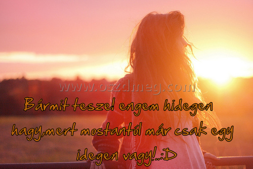 Bármit teszel engem hidegen
 
Bármit teszel engem hidegen hagy,mert mostantól már csak egy idegen vagy!..:D