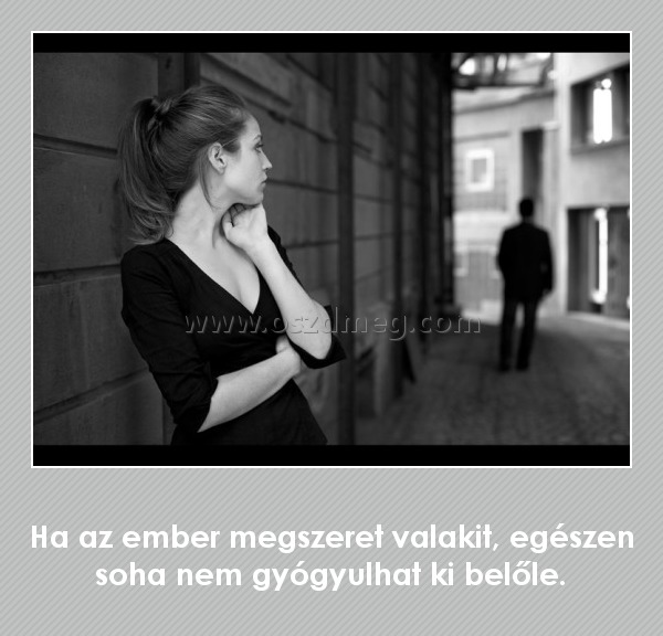 
 
Ha az ember megszeret valakit, egészen soha nem gyógyulhat ki belőle.