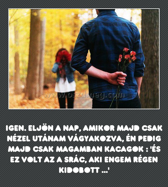 Eljön a nap
 
Igen. eljön a nap, amikor majd csak nézel utánam vágyakozva, én pedig majd csak magamban kacagok : 'és ez volt az a srác, aki engem régen kidobott ...'