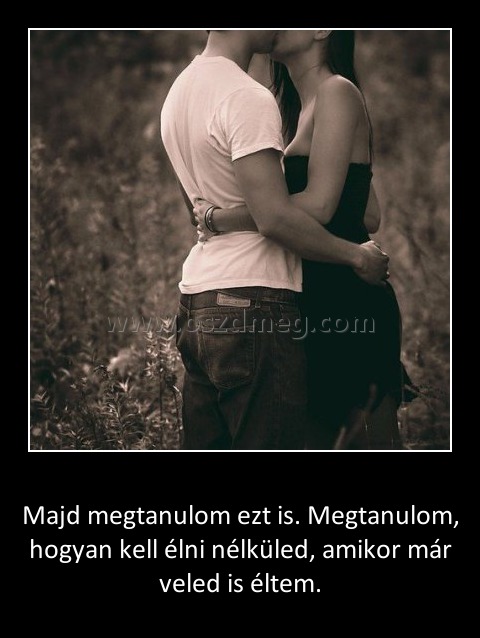 Majd megtanulom ezt is
 
Majd megtanulom ezt is. Megtanulom, hogyan kell élni nélküled, amikor már veled is éltem.