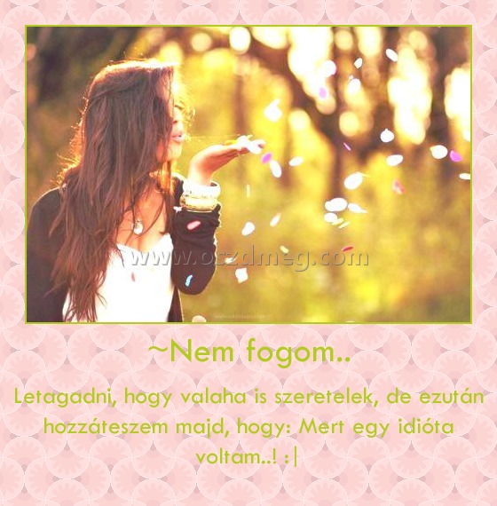 ~Nem fogom..
 
Letagadni, hogy valaha is szeretelek, de ezután hozzáteszem majd, hogy: Mert egy idióta voltam..! :|