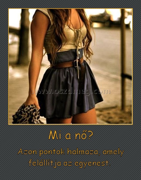 Mi a nő?
 
Azon pontok halmaza, amely felállítja az egyenest. 