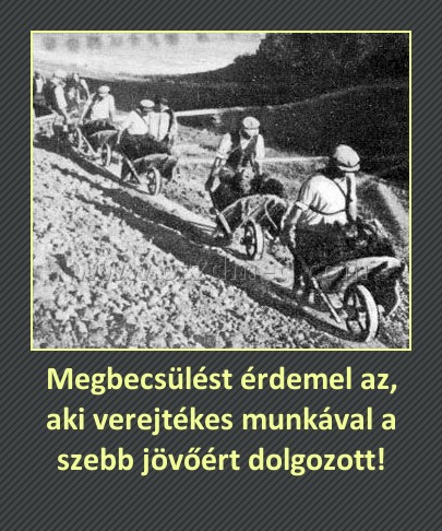 Megbecsülést érdemel az, aki verejtékes munkával a szebb jövőért dolgozott!
 
