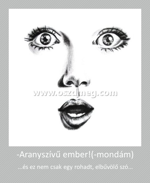 -Aranyszívű ember!(-mondám)
 
...és ez nem csak egy rohadt, elbűvölő szó...