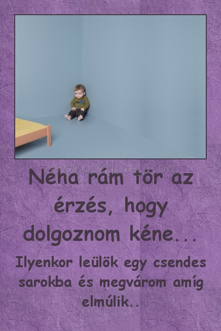 Néha rám tör az érzés, hogy dolgoznom kéne...
 
Ilyenkor leülök egy csendes sarokba és megvárom amíg elmúlik..
