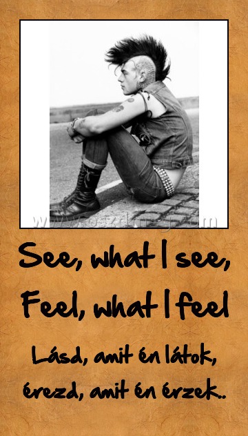 See, what I see, Feel, what I feel
 
Lásd, amit én látok, érezd, amit én érzek..